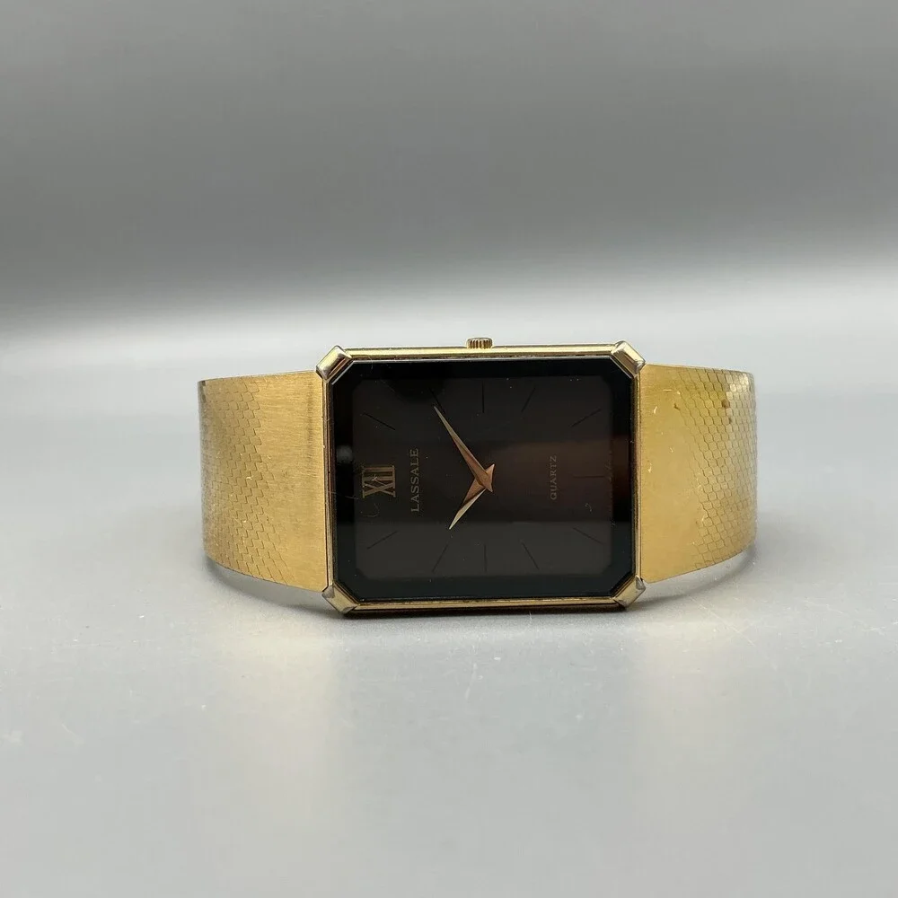 Vintage Lassale Womens Watch 23mm Black Dial Gold Tone 2F50-6009 New Battery 7